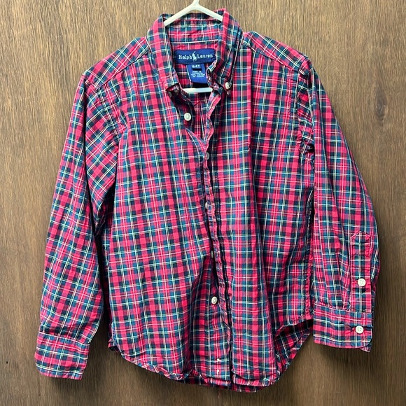 Ralph Lauren toddler 4/4T red/green plaid button up, longsleeve, EUC - Picture 2 of 5